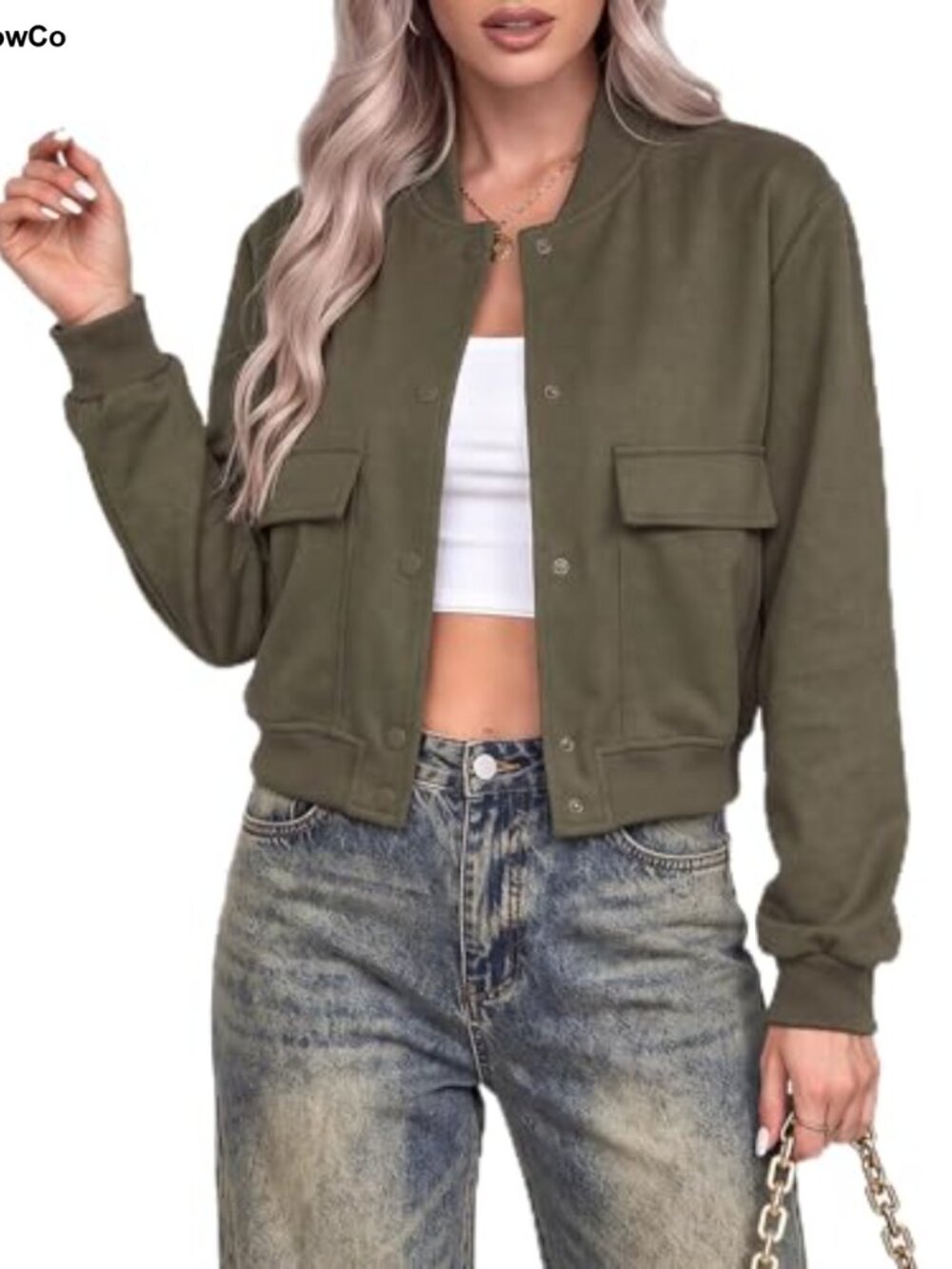 Zeagoo Women Bomber Jacket Button Down Varsity Jackets Casual Shacket